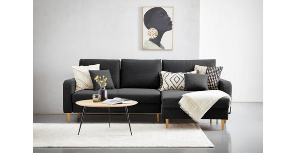 ECKSOFA in Flachgewebe Schwarz - Eiche Wotan/Schwarz, KONVENTIONELL, Holz/Textil (255/157cm) - Carryhome