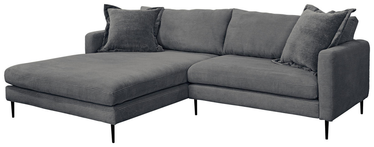 ECKSOFA in Cord Graphitfarben  193/268 cm  - Schwarz/Graphitfarben, Design, Textil/Metall (193/268cm) - P & B
