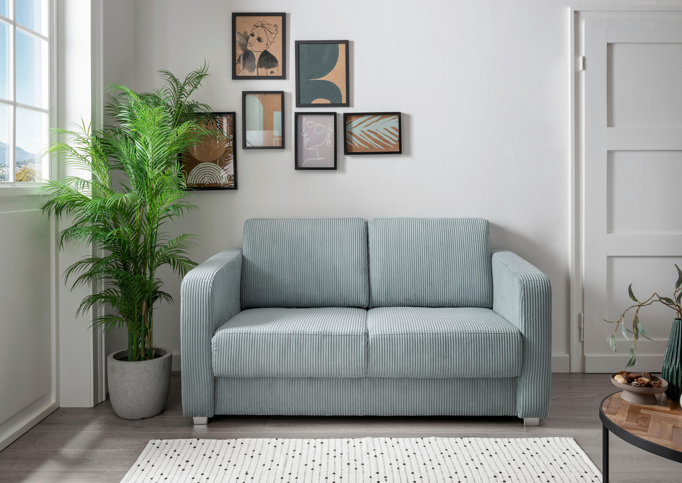 SCHLAFSOFA in Cord Hellblau  - Chromfarben/Hellblau, Basics, Kunststoff/Textil (159/88cm) - Livetastic