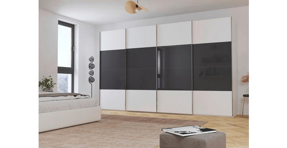 SCHWEBETÜRENSCHRANK  in Schwarz, Weiß  - Chromfarben/Schwarz, KONVENTIONELL, Glas/Holzwerkstoff (361/223/68cm) - Novel