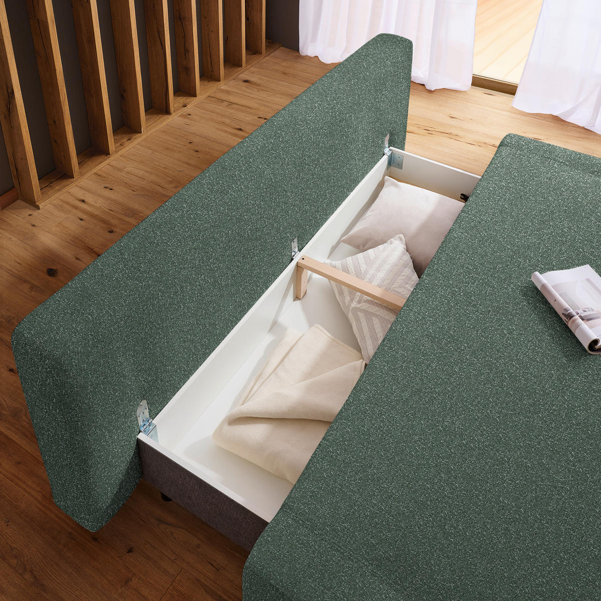 SCHLAFSOFA  mit Stoffauswahl, Liegefunktion, Schlafen auf Sitzhöhe Bouclé Grün  - Naturfarben/Grün, Design, Holz/Textil (211/88/102cm) - Niels Andersson