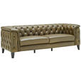 CHESTERFIELD-SOFA  in Echtleder Grün  - Schwarz/Grün, LIFESTYLE, Leder/Holz (220/77/91cm) - Ambia Home