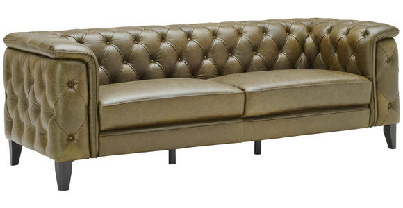 CHESTERFIELD-SOFA  in Echtleder Grün  - Schwarz/Grün, LIFESTYLE, Leder/Holz (220/77/91cm) - Ambia Home