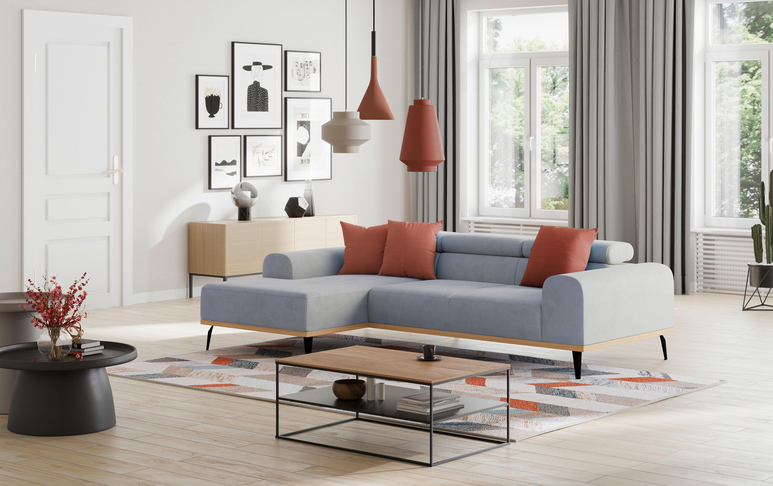 ECKSOFA Hellgrau Mikrofaser  - Hellgrau/Schwarz, KONVENTIONELL, Textil/Metall (157/244cm) - Cotta