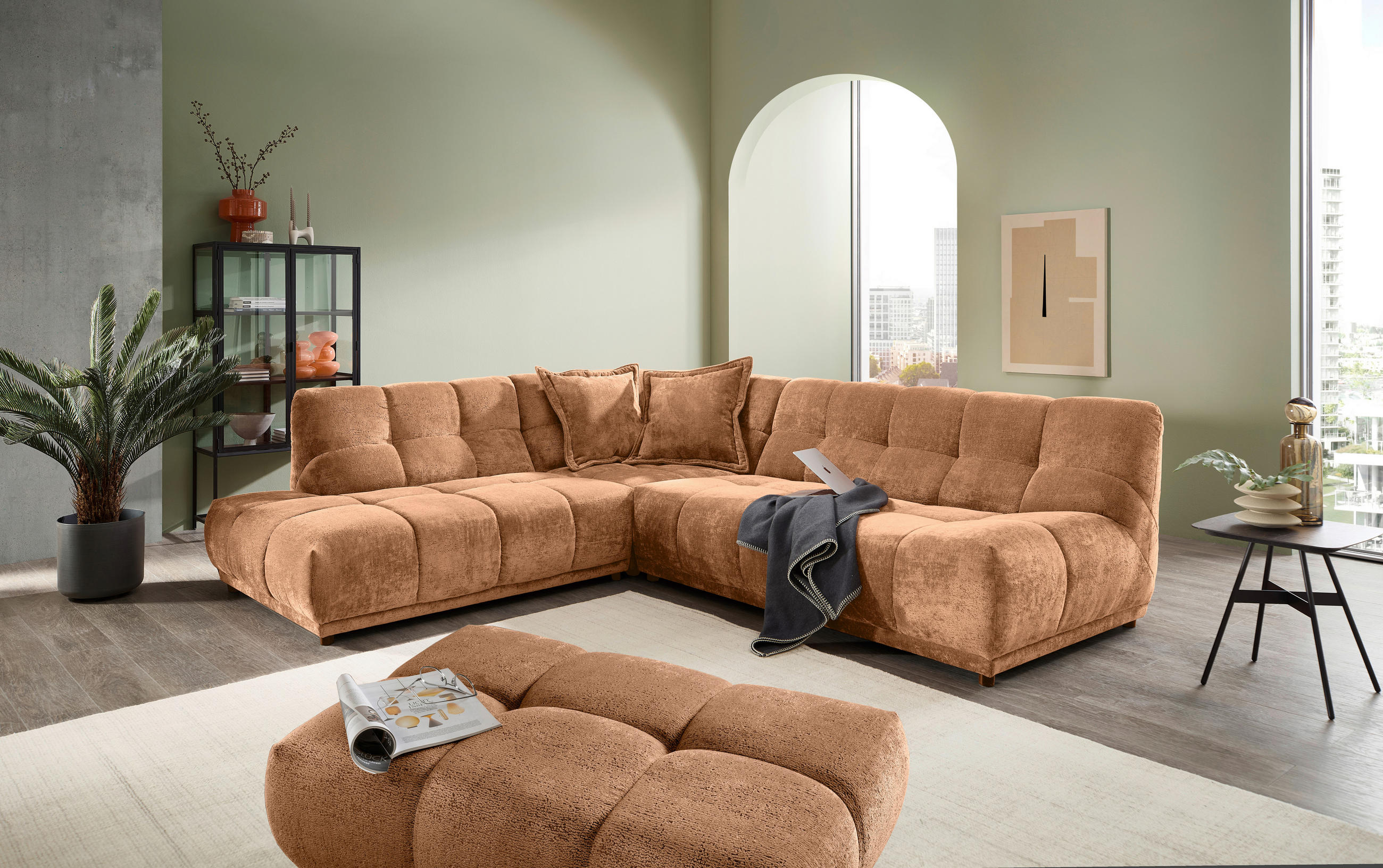 ECKSOFA Chenille Koralle  - Koralle/Schwarz, Modern, Kunststoff/Textil (250/284cm) - Livetastic