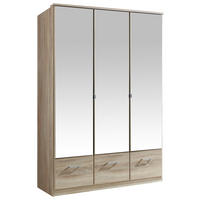 DREHTÜRENSCHRANK 135/199/58 cm 3-türig Eichefarben  - Eichefarben/Alufarben, KONVENTIONELL, Glas/Holzwerkstoff (135/199/58cm) - MID.YOU
