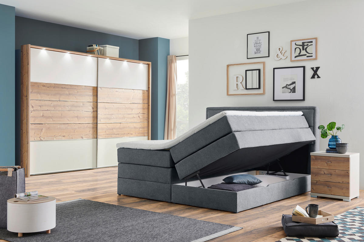 BOXSPRINGBETT 140/200 cm  in Blaugrau  - Blaugrau/Schwarz, Konventionell, Kunststoff/Textil (140/200cm) - Esposa