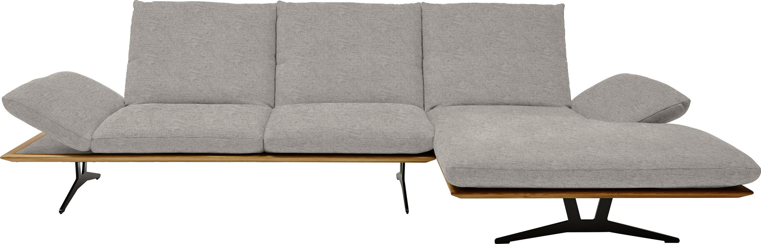 ECKSOFA in Flachgewebe Hellgrau  314/159 cm  - Hellgrau/Schwarz, Design, Holz/Textil (314/159cm) - Dieter Knoll