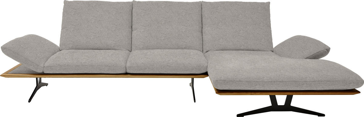 ECKSOFA in Flachgewebe Hellgrau  314/159 cm  - Hellgrau/Schwarz, Design, Holz/Textil (314/159cm) - Dieter Knoll
