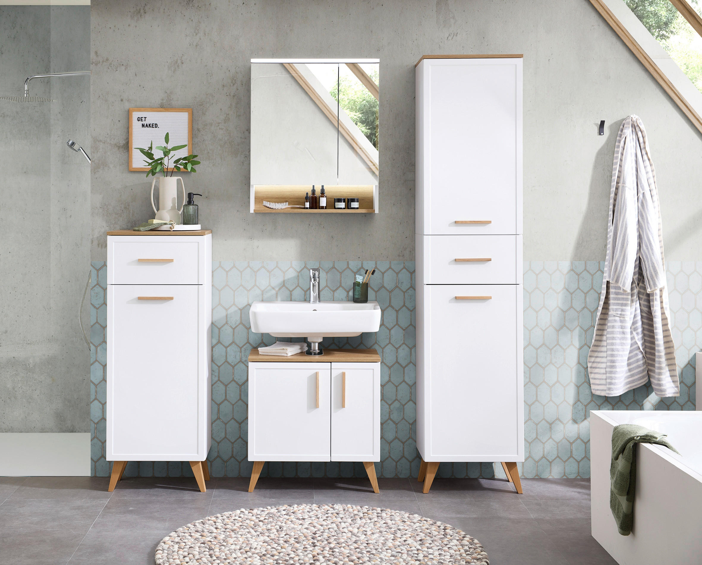 Thumbnail - Xora FUßSET Quickset 383, Eiche, Metall, Holzwerkstoff, 4-teilig, 1.5x10x1.5 cm, Made in Germany, Badezimmer, Badezimmer...