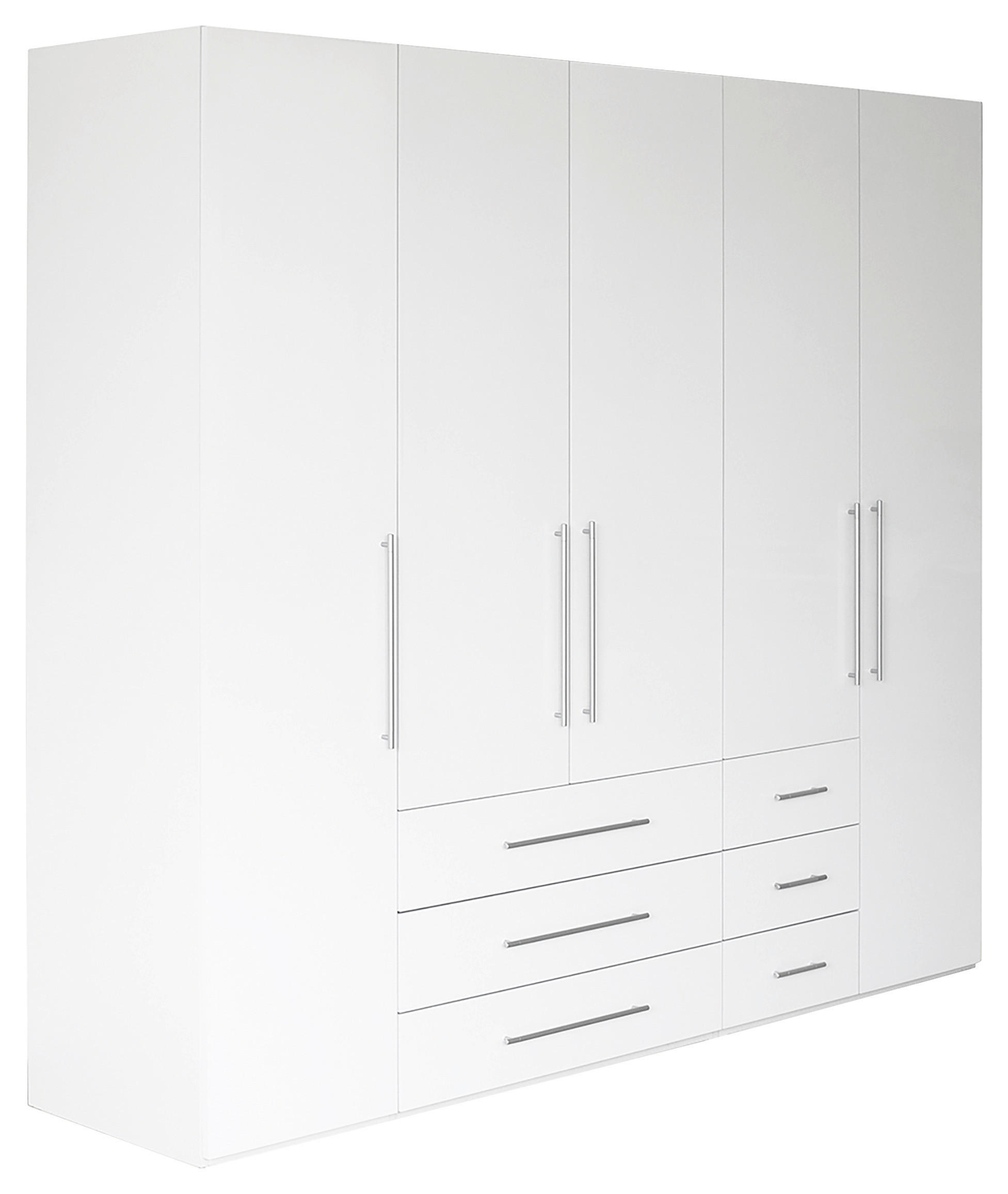 DREHTÜRENSCHRANK  in Weiß, Weiß Hochglanz  - Weiß Hochglanz/Alufarben, KONVENTIONELL, Holzwerkstoff/Metall (244/218,6/59,4cm) - Xora