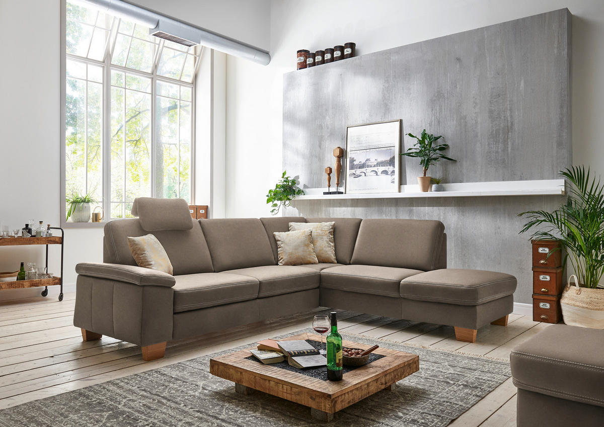 ECKSOFA  in Echtleder Alufarben  274/235 cm  - Eichefarben/Beige, KONVENTIONELL, Leder/Holzwerkstoff (274/235cm) - Beldomo Premium