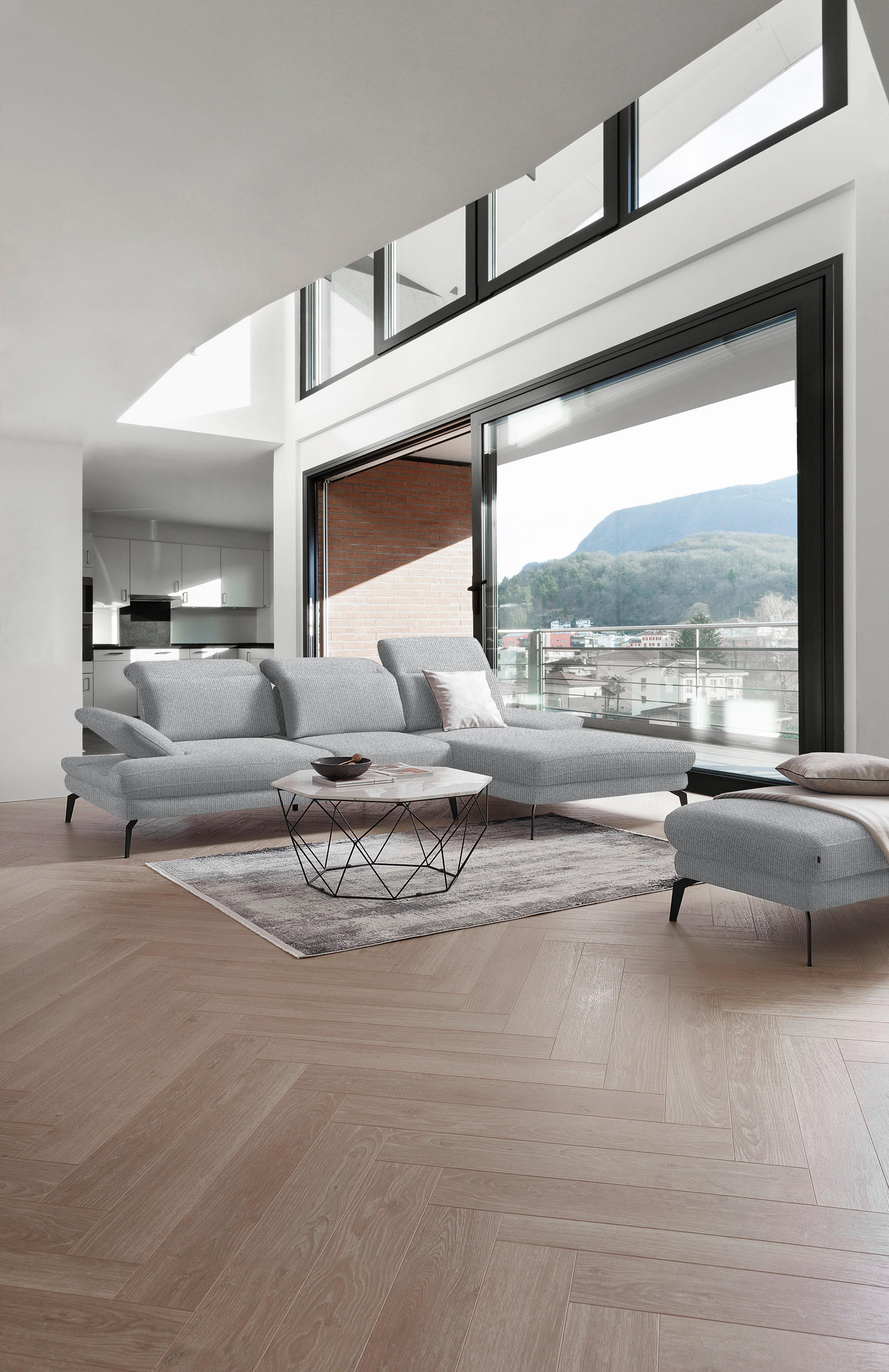 ECKSOFA Hellgrau Webstoff  - Hellgrau/Schwarz, Design, Textil/Metall (289/180cm) - Stylife