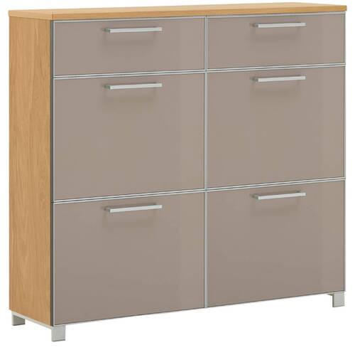 SCHUHSCHRANK 121/108/31 cm  - Taupe/Chromfarben, Design, Glas/Holz (121/108/31cm) - Novel