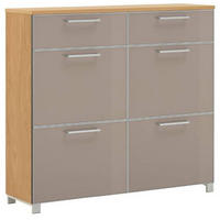 SCHUHSCHRANK Eiche furniert Taupe, Eiche Bianco  - Taupe/Chromfarben, Design, Glas/Holz (121/108/31cm)
