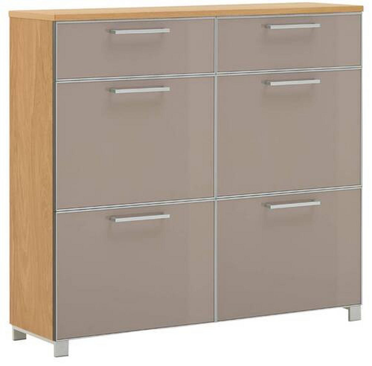 SCHUHSCHRANK Eiche furniert Taupe, Eiche Bianco  - Taupe/Chromfarben, Design, Glas/Holz (121/108/31cm)
