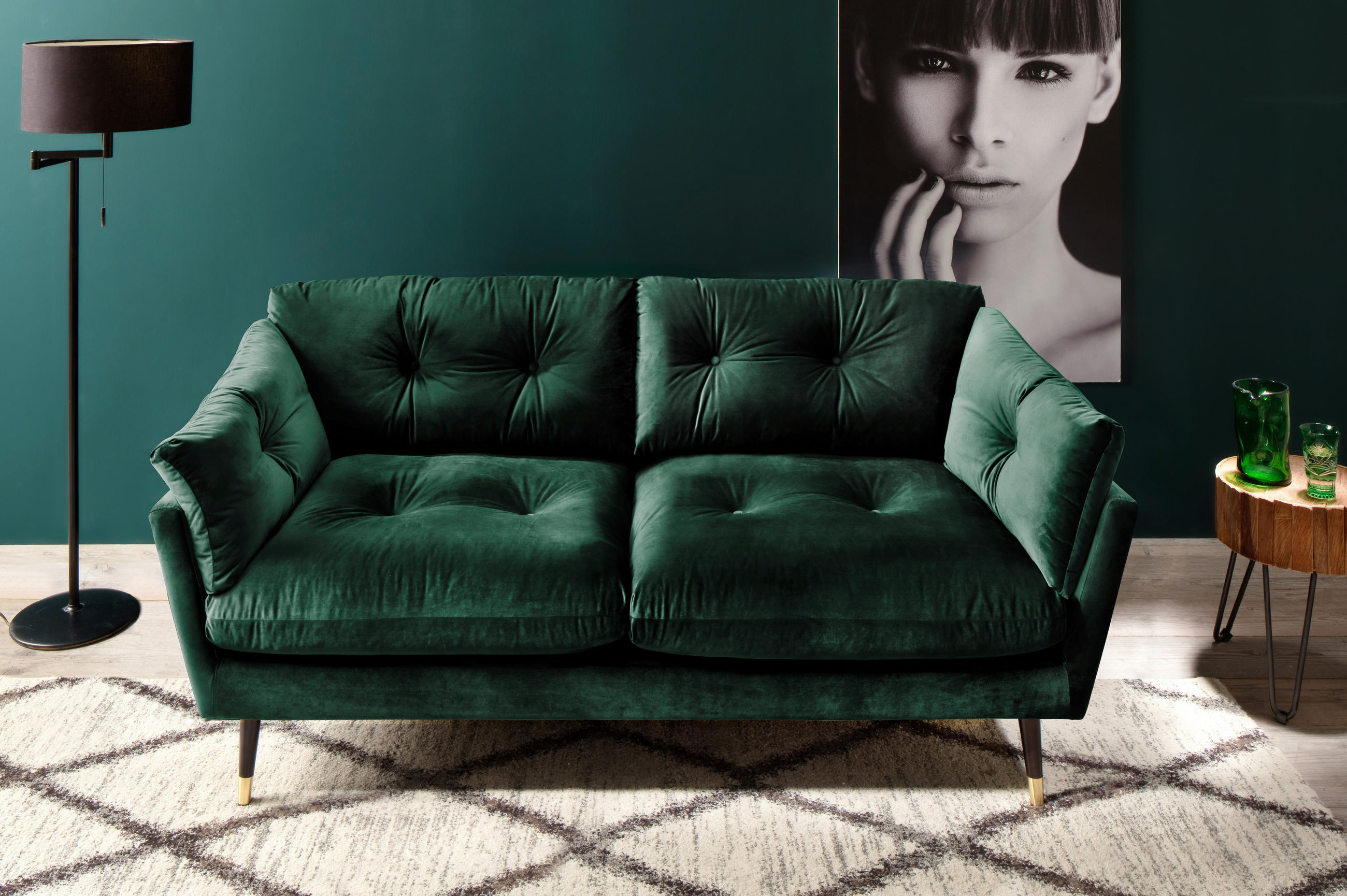 2-SITZER-SOFA JAPAN-2S SOFA in Samt Grün  - Grün, MODERN, Textil (167/84/93cm) - MID.YOU