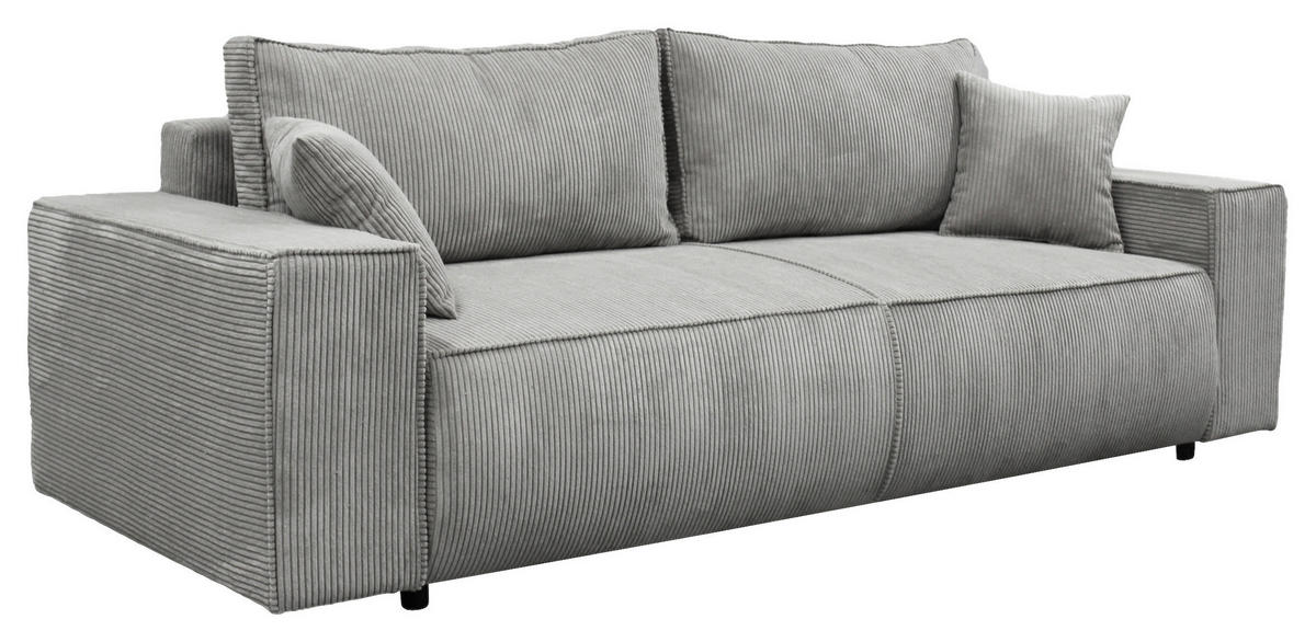 SCHLAFSOFA LOFT Cord Grau  inkl. Zierkissen, Rückenkissen, Bettkasten  - Schwarz/Grau, Design, Kunststoff/Textil (255/90/97cm) - MID.YOU