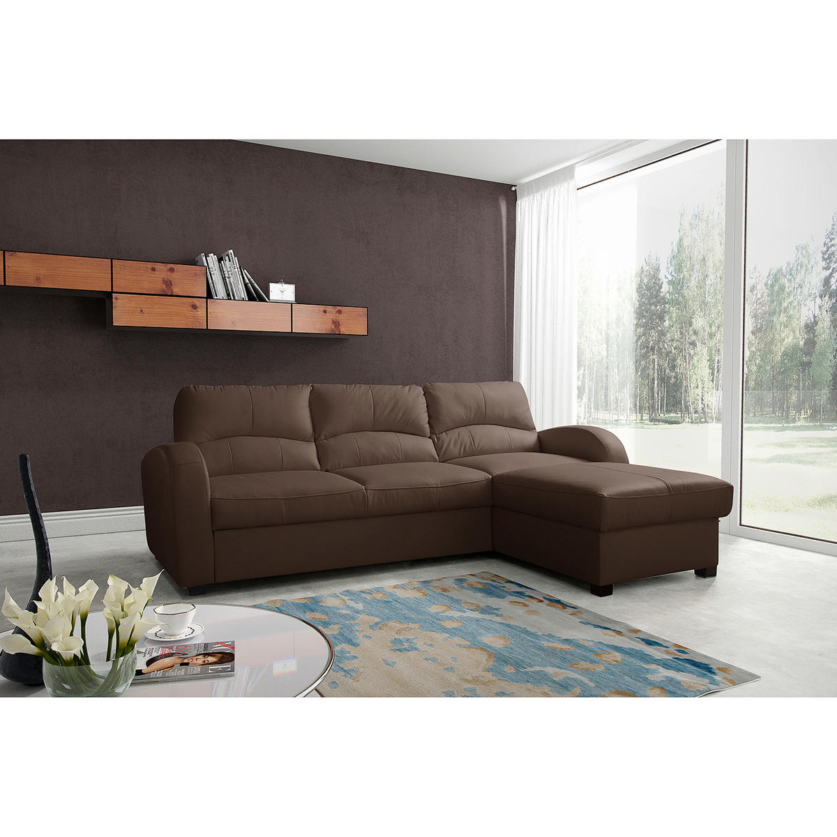 ECKSOFA TILO Bordeaux Lederlook Bettkasten  - Bordeaux/Schwarz, Design, Kunststoff/Textil (227/168cm) - Livetastic