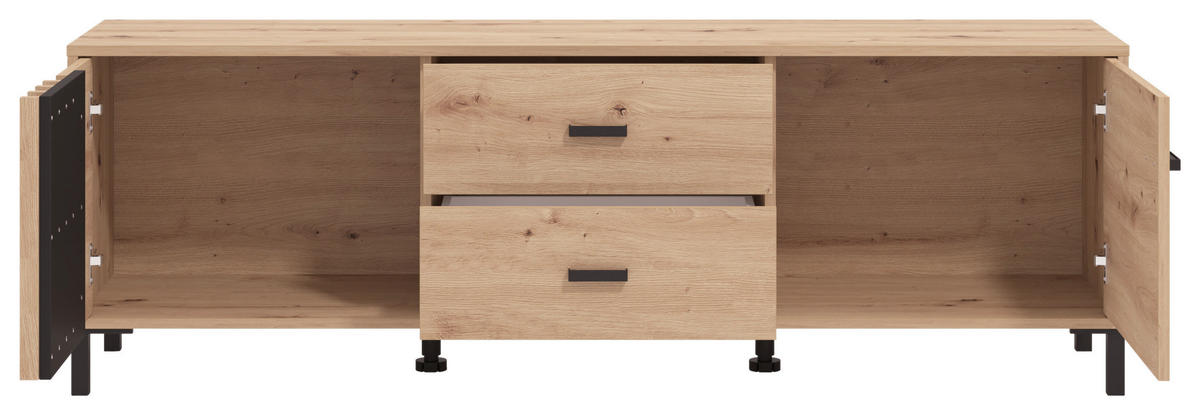 KOMODA POD TELEVIZI, černá, dub artisan, 157/52/40 cm - černá/dub artisan, Basics, kompozitní dřevo/plast (157/52/40cm) - Hom`in