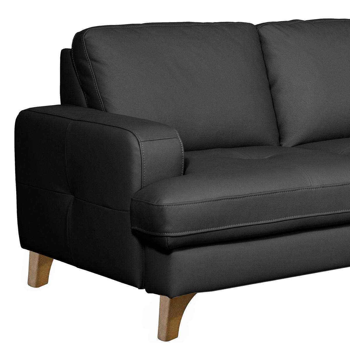 ECKSOFA Lederlook Echtleder Schwarz  - Buchefarben/Schwarz, Design, Leder/Holz (234/190cm) - Livetastic