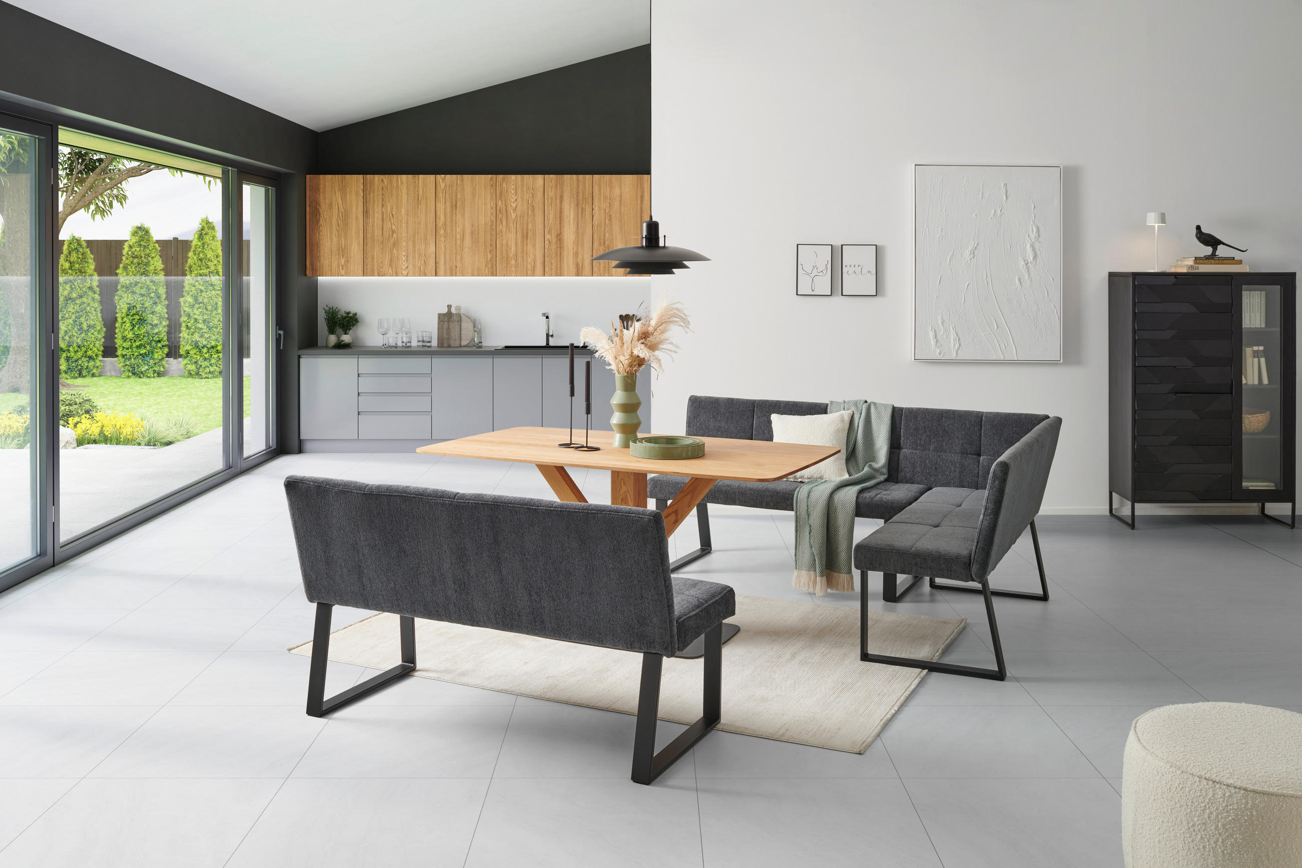 ECKBANK 152/191 cm  in Dunkelgrau  - Dunkelgrau/Schwarz, LIFESTYLE, Textil/Metall (152/191cm) - MID.YOU