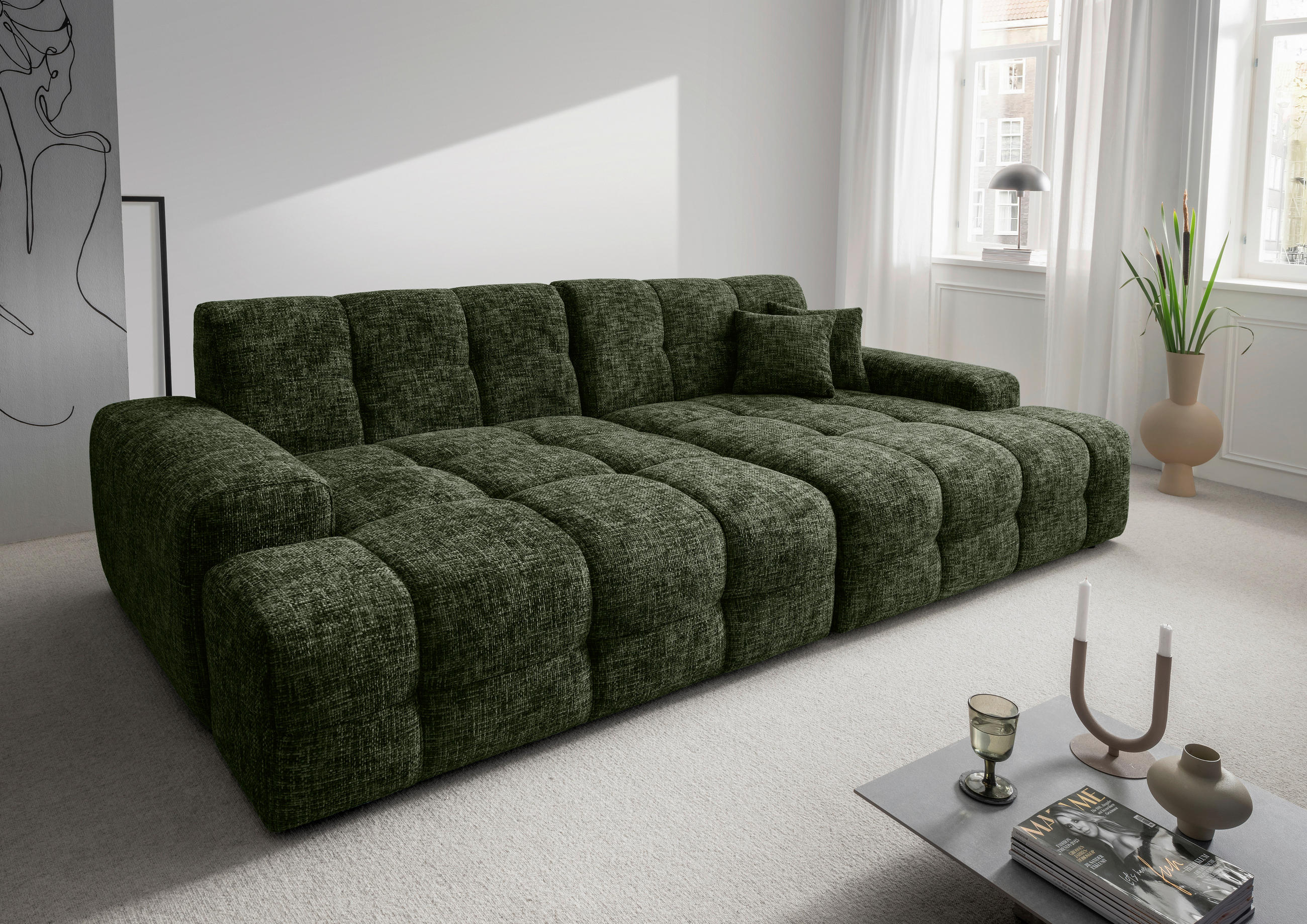 BIGSOFA in Struktur Waldgrün  - Waldgrün/Schwarz, MODERN, Kunststoff/Textil (304/87/155cm) - Livetastic
