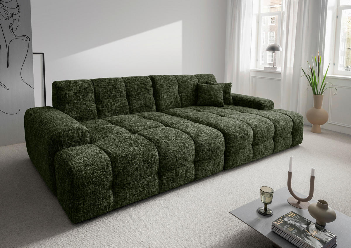 BIGSOFA in Struktur Waldgrün  - Waldgrün/Schwarz, MODERN, Kunststoff/Textil (304/87/155cm) - Livetastic