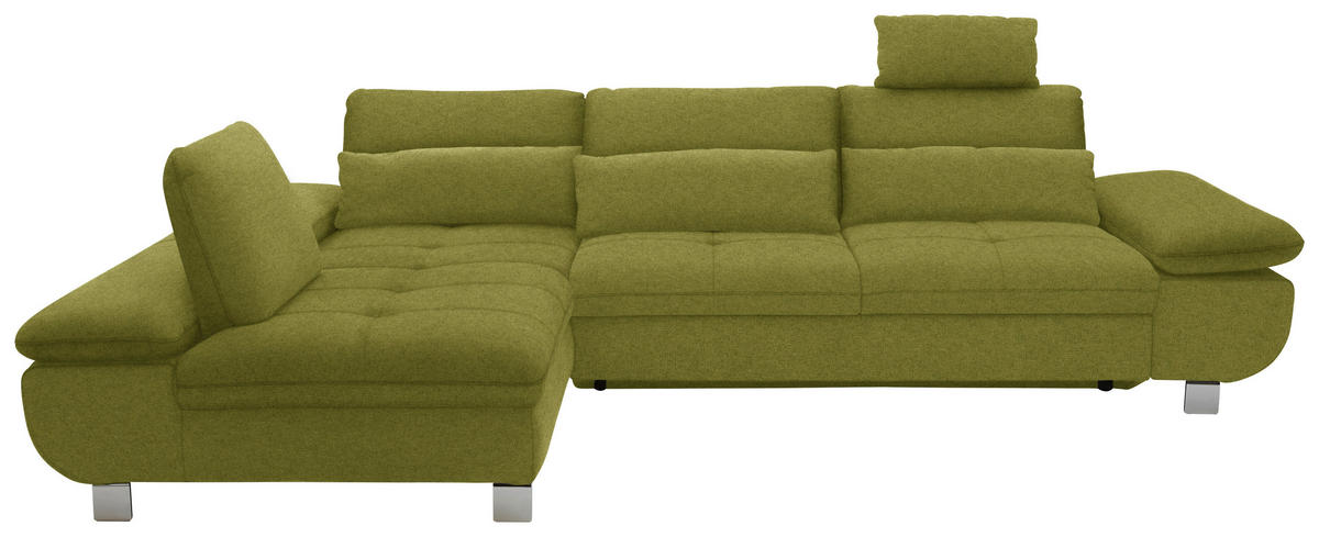 ECKSOFA Grün Webstoff  - Chromfarben/Grün, Design, Textil/Metall (203/310cm) - Xora