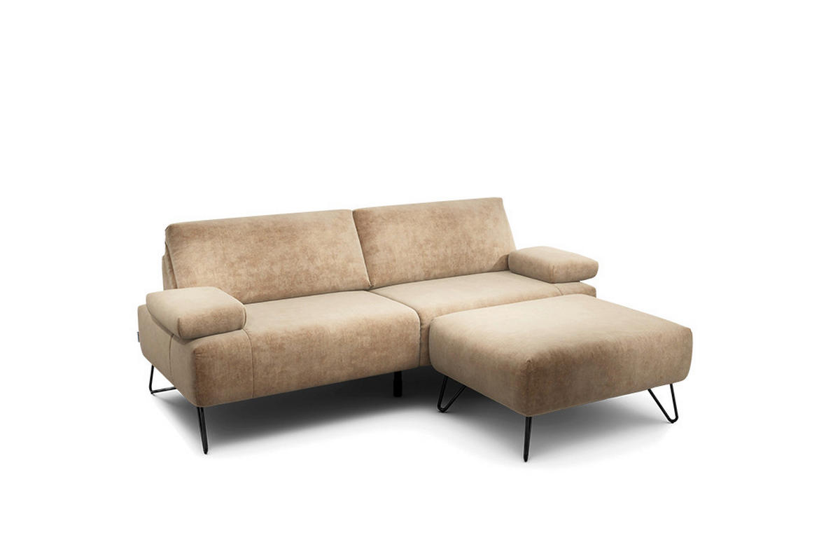 2,5-SITZER Samt Sandfarben  - Sandfarben/Schwarz, Design, Textil/Metall (204-234/85/86-94cm) - SENSOO