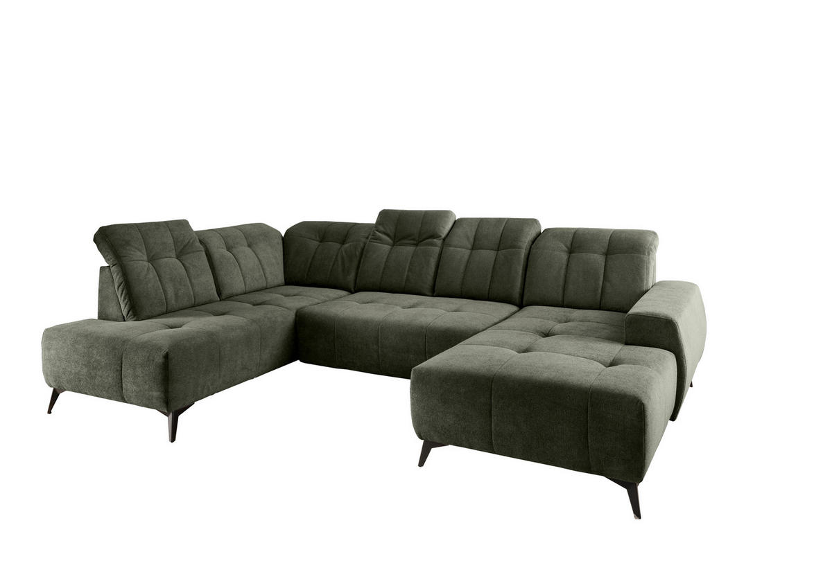WOHNLANDSCHAFT SANO in Chenille Dunkelgrün  - Dunkelgrün/Schwarz, MODERN, Textil/Metall (200/337/180cm) - Livetastic