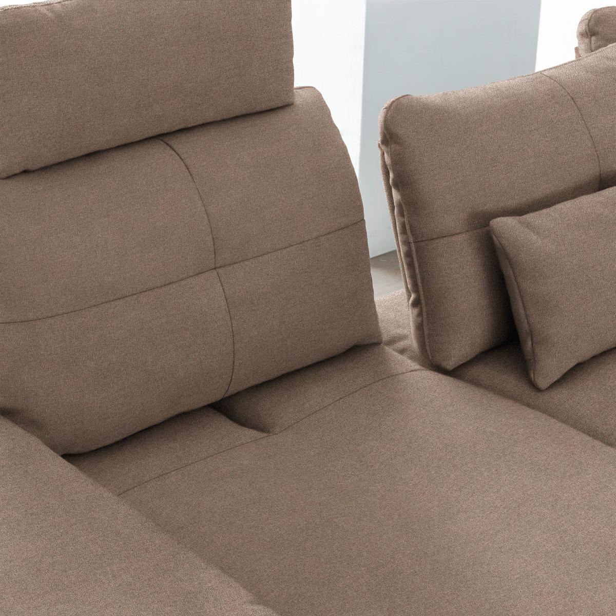 ECKSOFA in Flachgewebe Graubraun  - Graubraun/Schwarz, Design, Textil/Metall (344/271cm) - Chilliano