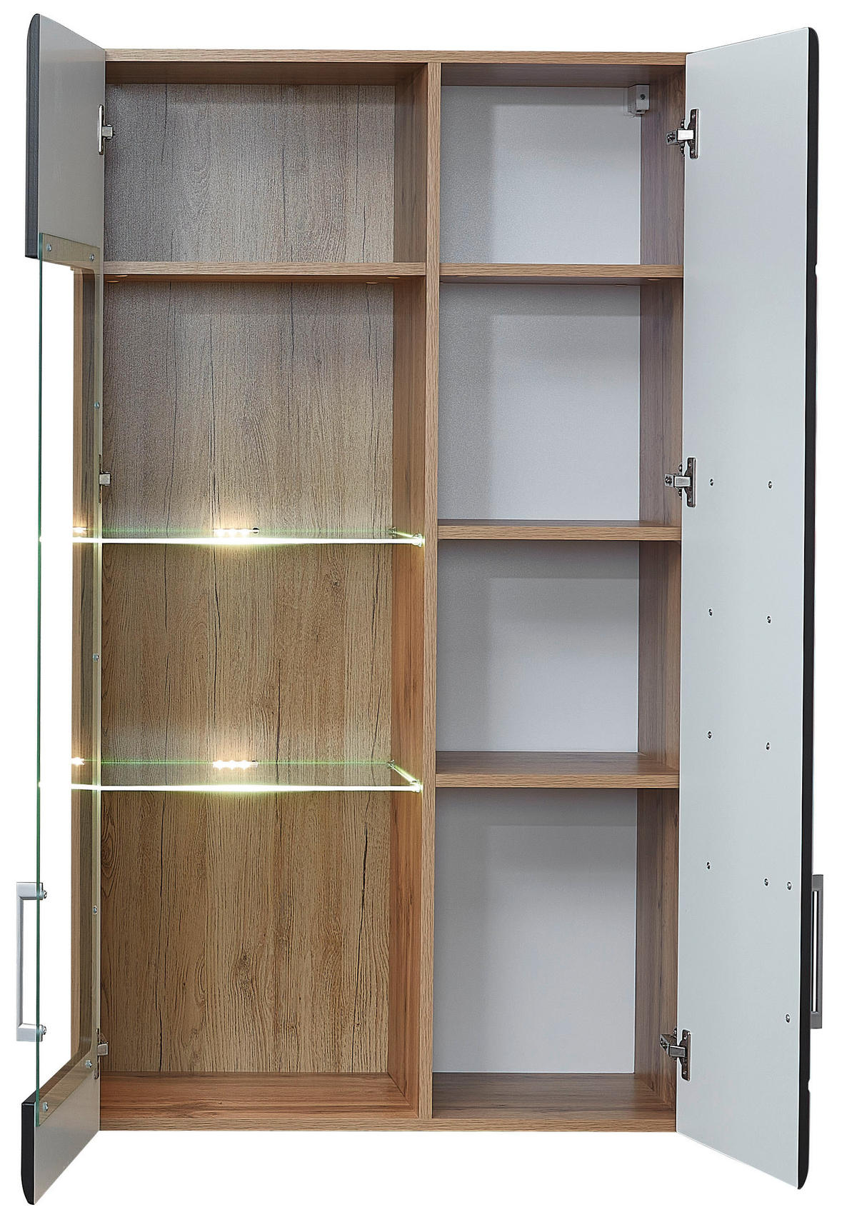 SET MOBILA LIVING in negru, culoare lemn stejar  - culoare crom/culoare lemn stejar, Konventionell, sticlă/metal (330/208/52cm) - Hom`in