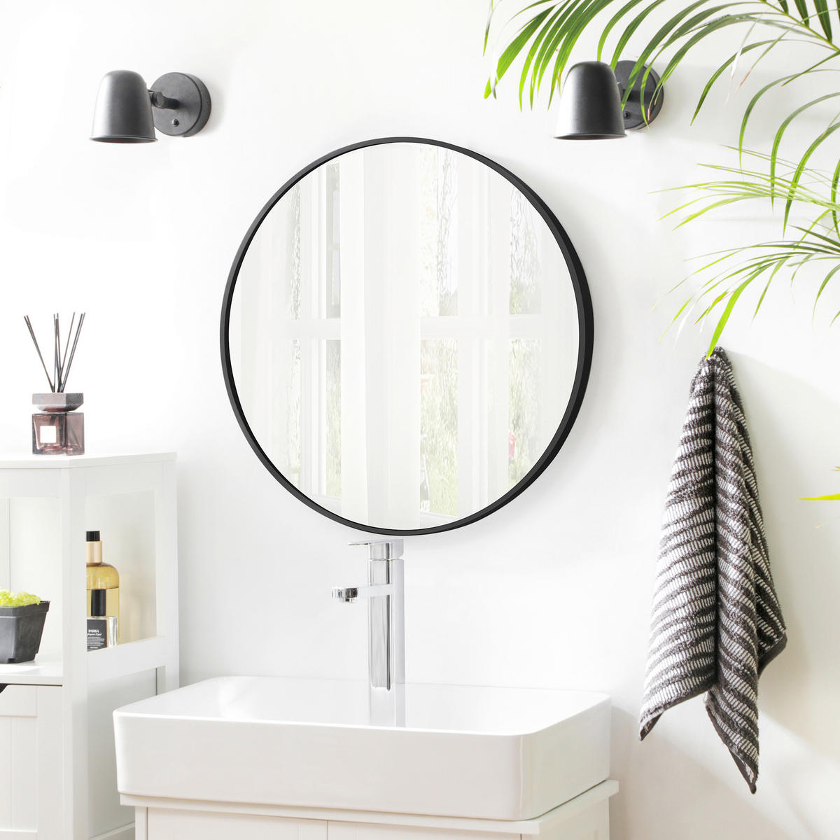 BADEZIMMERSPIEGEL 61/61/3,6 cm  - Schwarz, Trend, Glas/Metall (61/61/3,6cm) - Boxxx