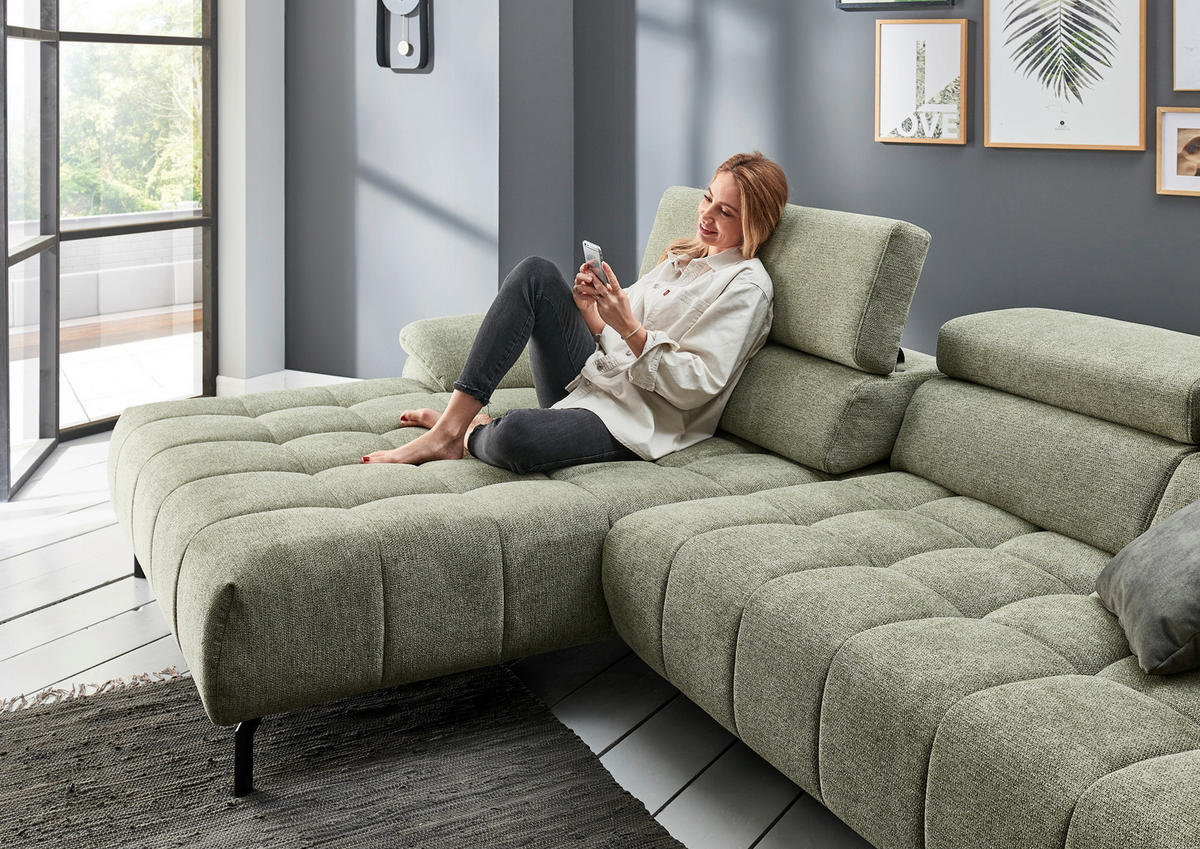 ECKSOFA in Webstoff Orange  - Schwarz/Orange, Design, Textil/Metall (190/329cm) - Beldomo Style