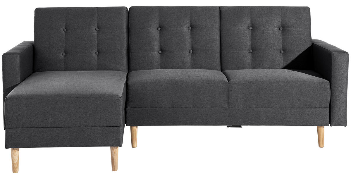 ECKSCHLAFSOFA inkl. Hocker  mit Schlafen auf Sitzhöhe Flachgewebe Graphitfarben  - Eschefarben/Graphitfarben, MODERN, Holz/Textil (223/152cm) - Max Winzer