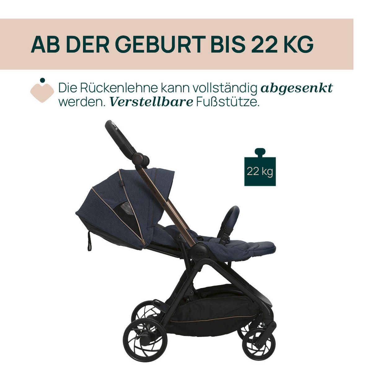 BUGGY One4ever Lounge  - Blau, Basics, Textil/Metall (51/99-109/78cm) - Chicco