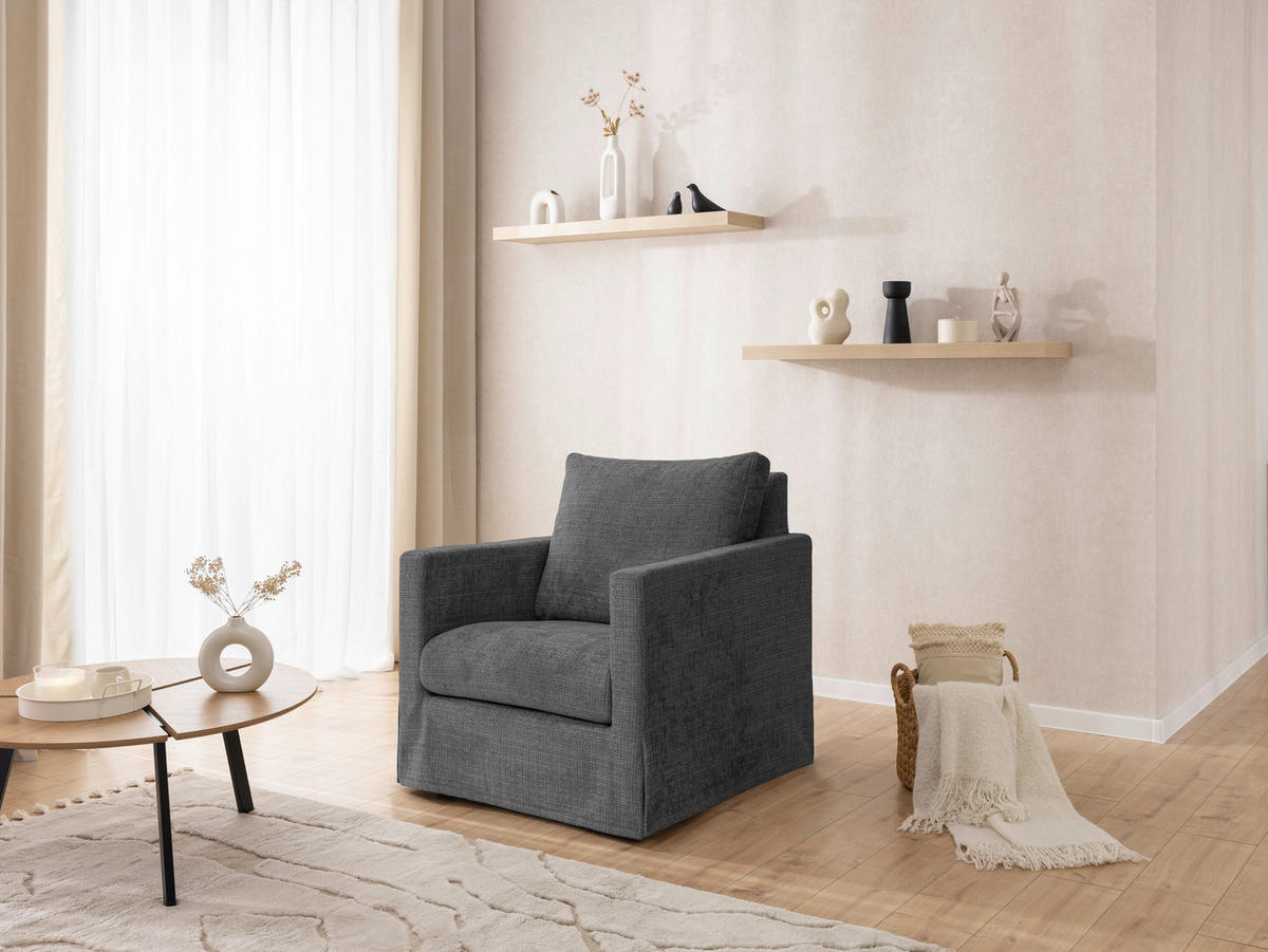 SESSELBEZUG - Dunkelgrau, Design, Textil (84/89/95cm) - P & B