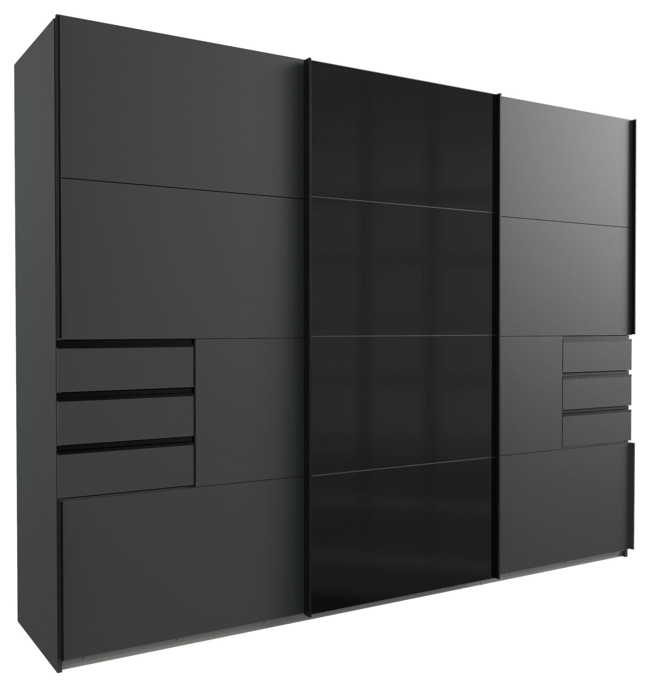 SCHWEBETÜRENSCHRANK 3-türig Graphitfarben, Schwarz - Graphitfarben/Schwarz, KONVENTIONELL, Glas/Holzwerkstoff (270/210/64cm) - MID.YOU