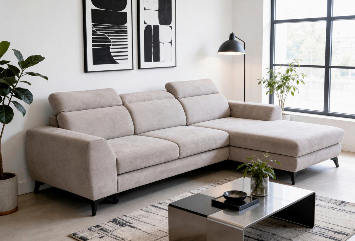 ROHOVÁ SEDAČKA, textil, béžová - černá/béžová, Basics, kov/textil (264/191cm) - Livetastic
