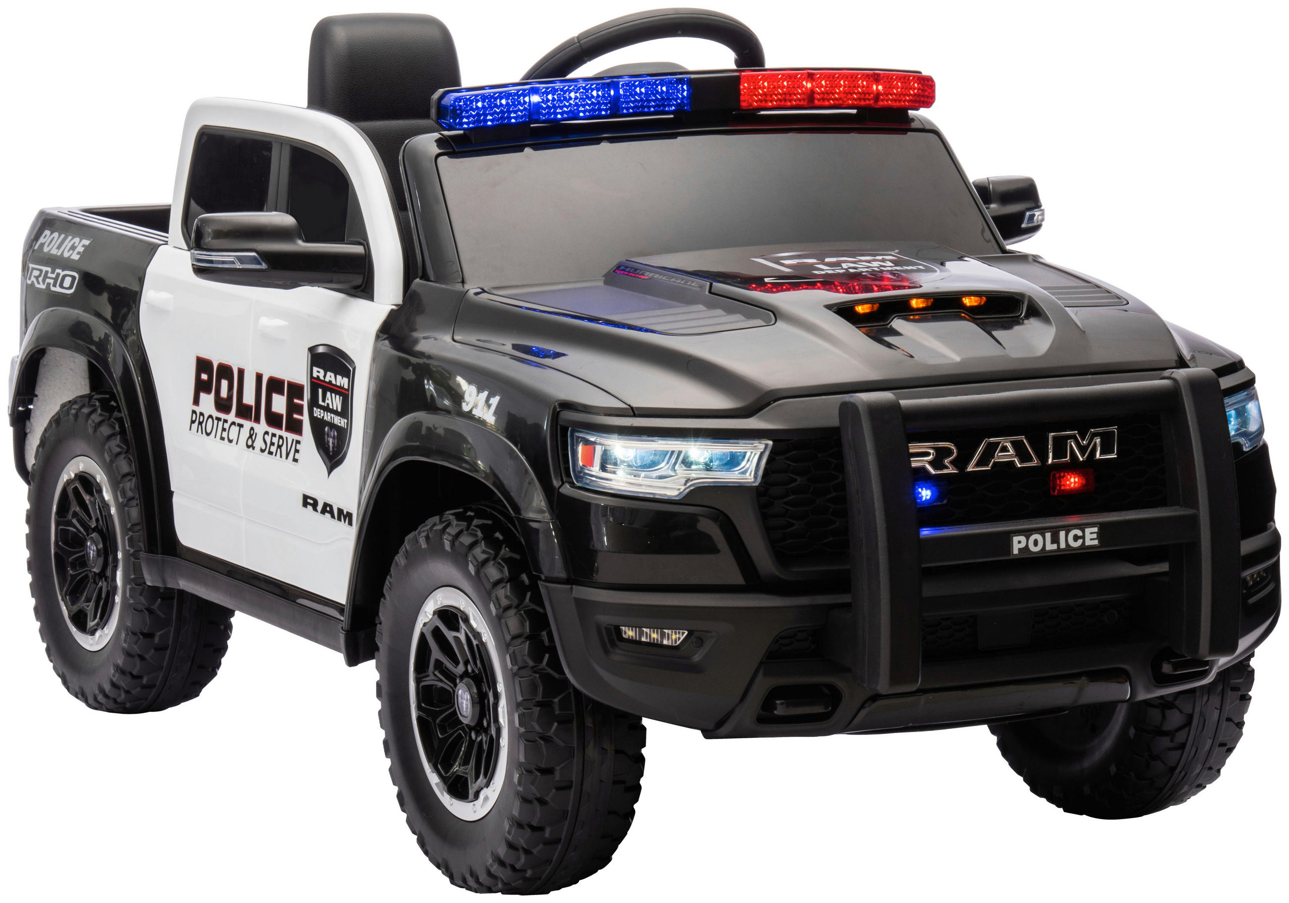 ELEKTRO-KINDERAUTO RAM 1500 POLICE TRUCK Schwarz, Weiß - Schwarz/Weiß, KONVENTIONELL, Kunststoff/Metall (119/68/57cm)