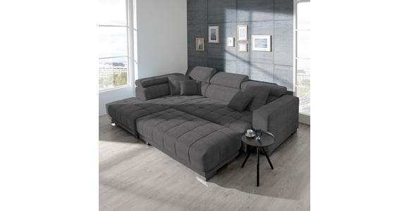 ECKSOFA in Mikrofaser Grau 207/301 cm - Chromfarben/Grau, Design, Textil/Metall (207/301cm) - Xora