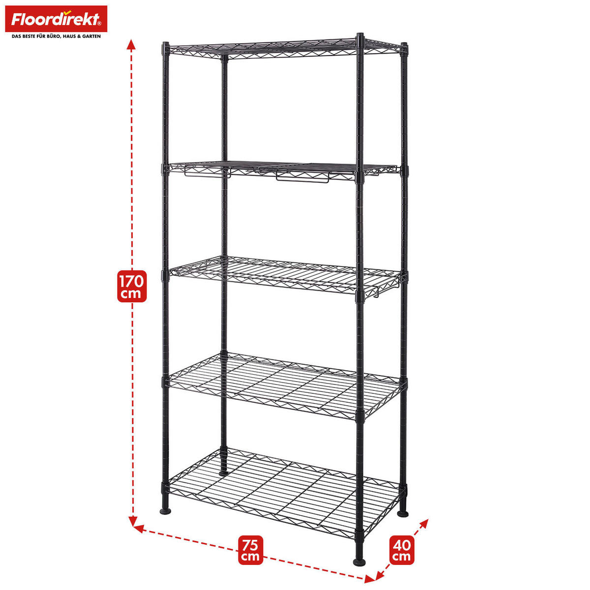 SCHWERLASTREGAL 75/170/40 cm  - Schwarz, Basics, Metall (75/170/40cm) - Floordirekt