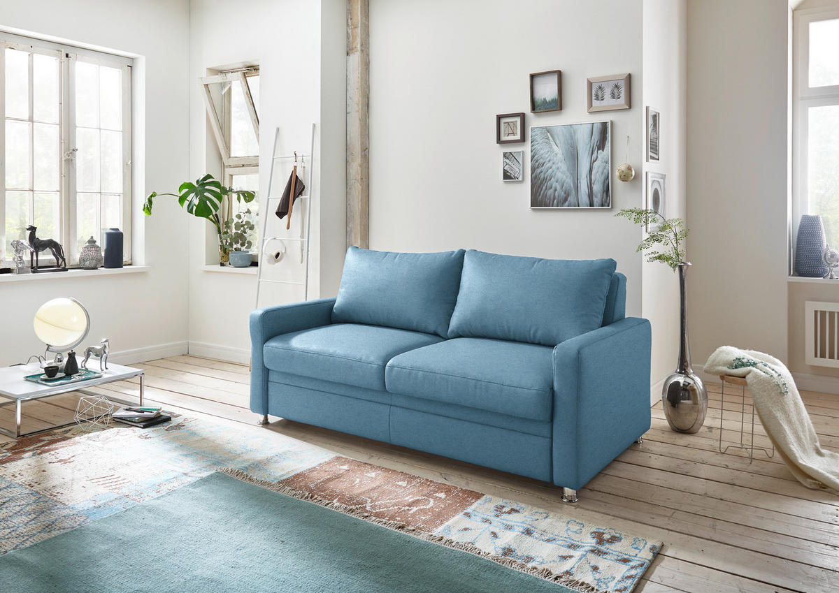 SCHLAFSOFA Chenille Blau  - Chromfarben/Blau, KONVENTIONELL, Textil/Metall (186/90/100cm) - Beldomo Style