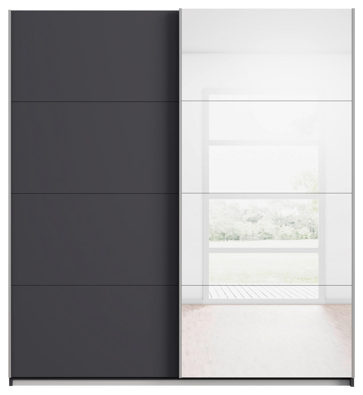 SCHWEBETÜRENSCHRANK in Graphitfarben, Silberfarben  - Silberfarben/Alufarben, Modern, Holzwerkstoff/Metall (181/197/61cm) - Rauch Möbel