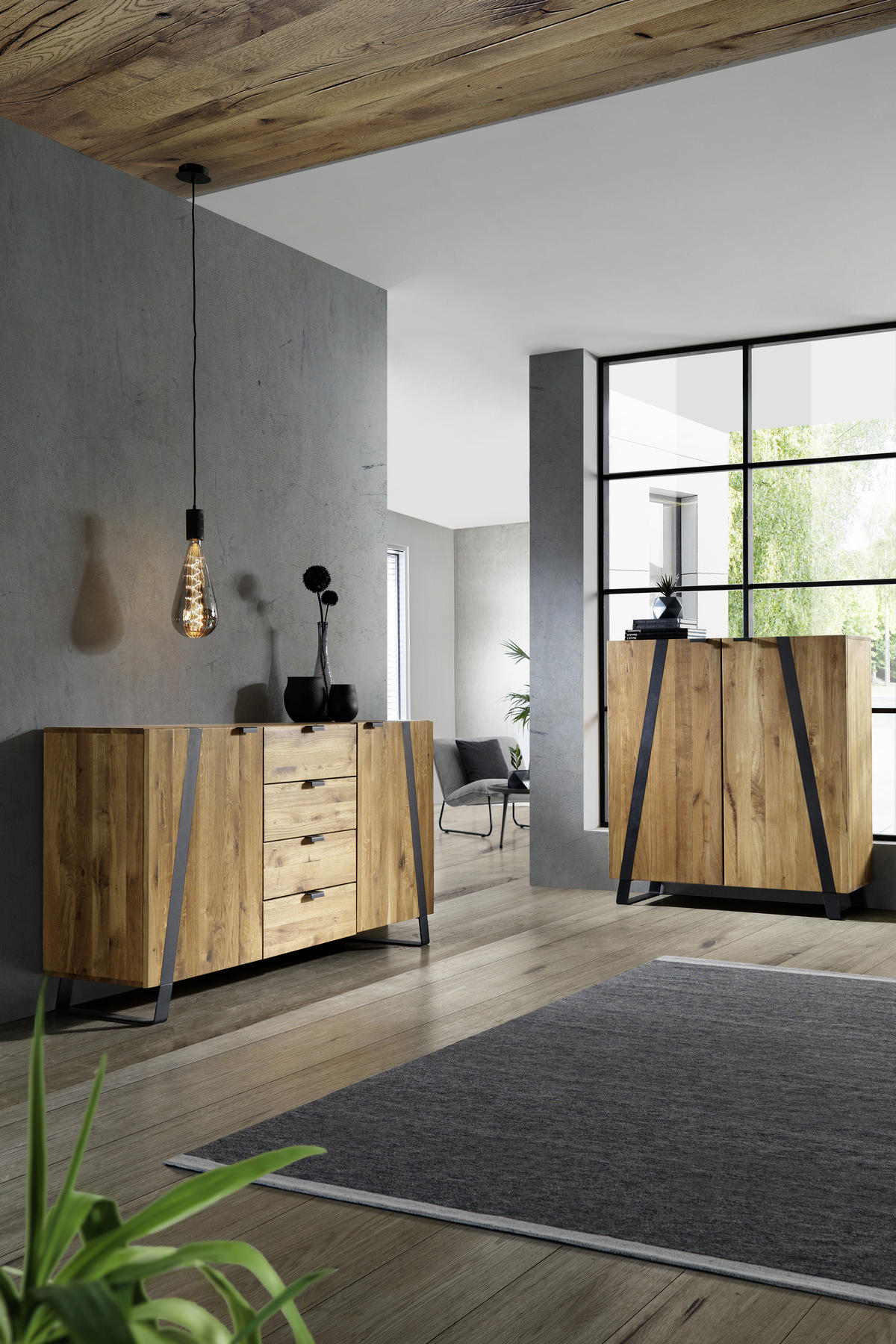 KOMMODE  in 115/126,5/43 cm  - Eichefarben/Schwarz, Trend, Holz/Metall (115/126,5/43cm) - Landscape