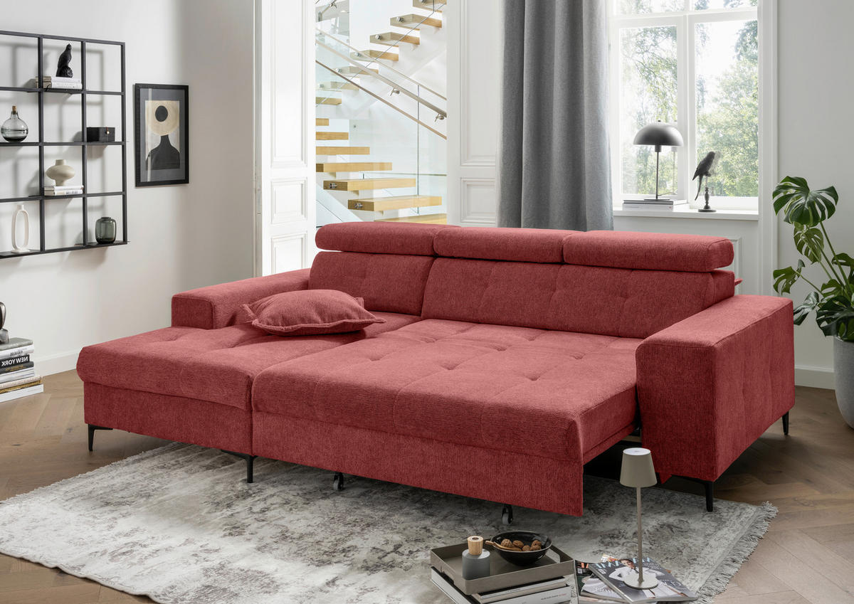 ECKSOFA Chenille Rot  - Rot/Schwarz, Basics, Textil/Metall (186/270cm) - Livetastic