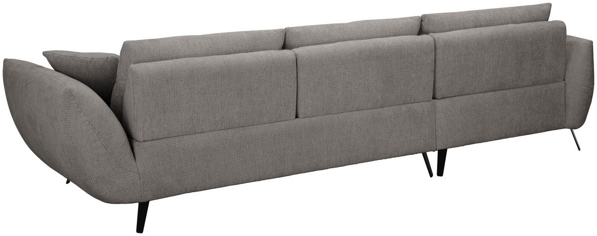 ECKSOFA Graubraun Chenille Armlehnenkissen, Rücken echt, Sitztiefenverstellung  - Graubraun/Schwarz, KONVENTIONELL, Textil/Metall (313/215cm) - Hom`in