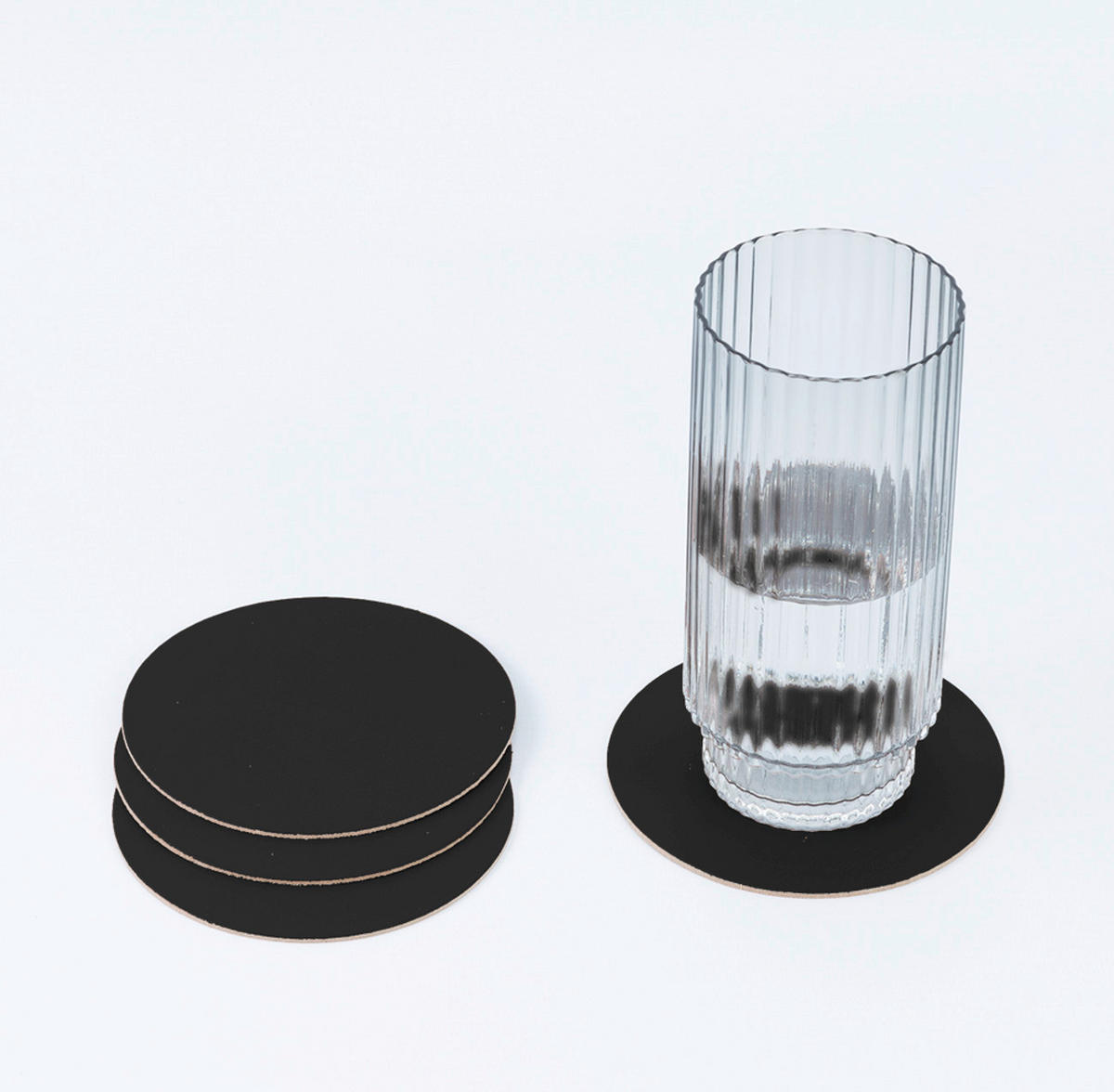 GLASUNTERSETZER  - Schwarz, Basics, Leder (11/11/0.2cm)