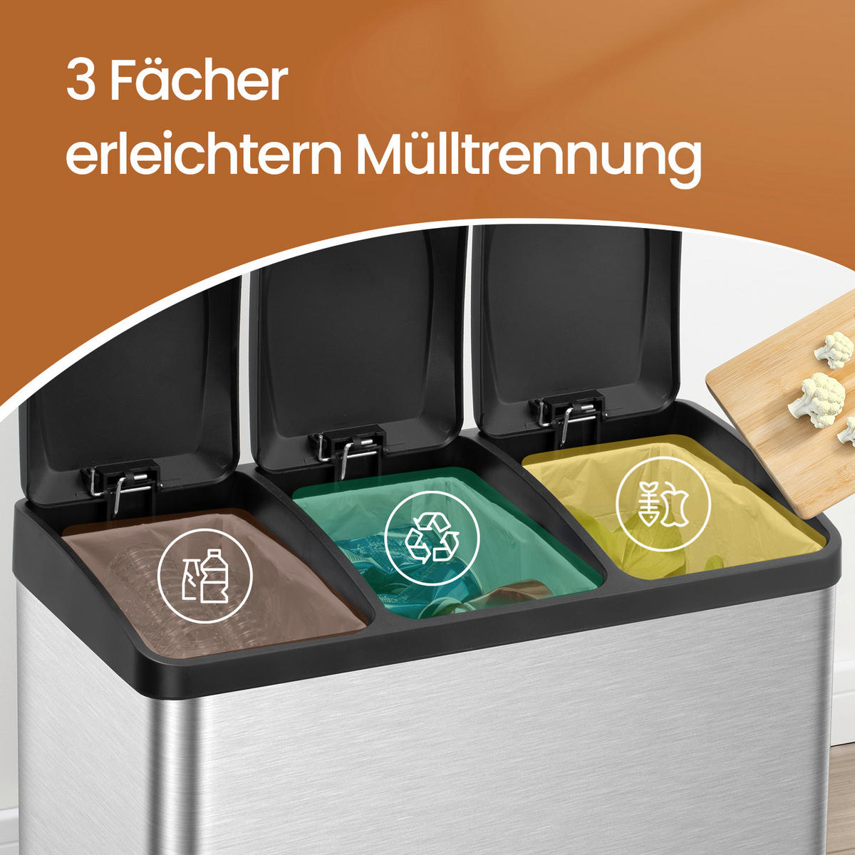 ABFALLSAMMLER 45 L  - Silberfarben/Schwarz, Basics, Kunststoff/Metall (60,5/48,5/35cm)